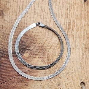 Sterling Silver Flat Chain Necklace and Bracelet Set